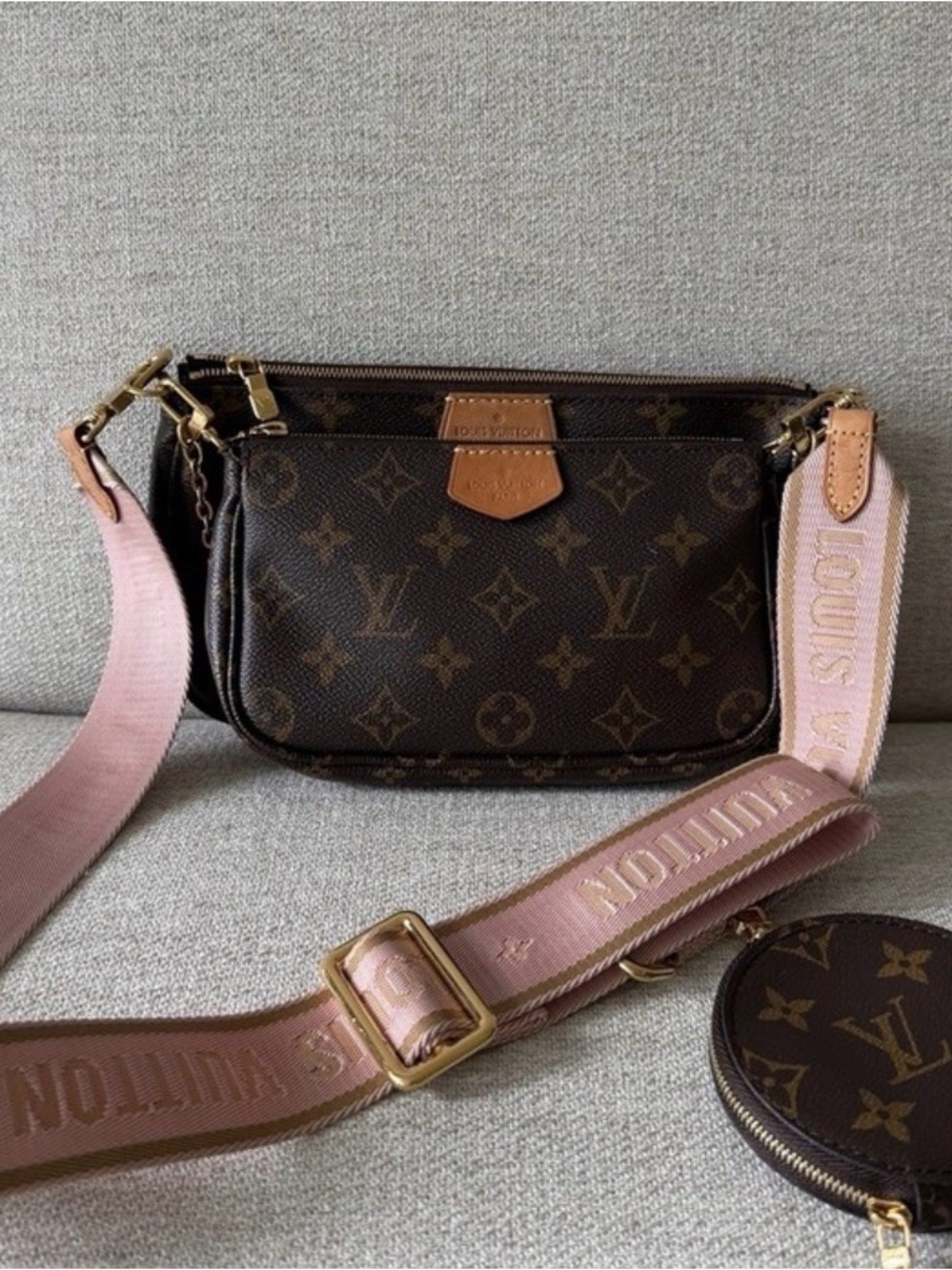Louis Vuitton Monogram Crossbody Trio with Pink Strap